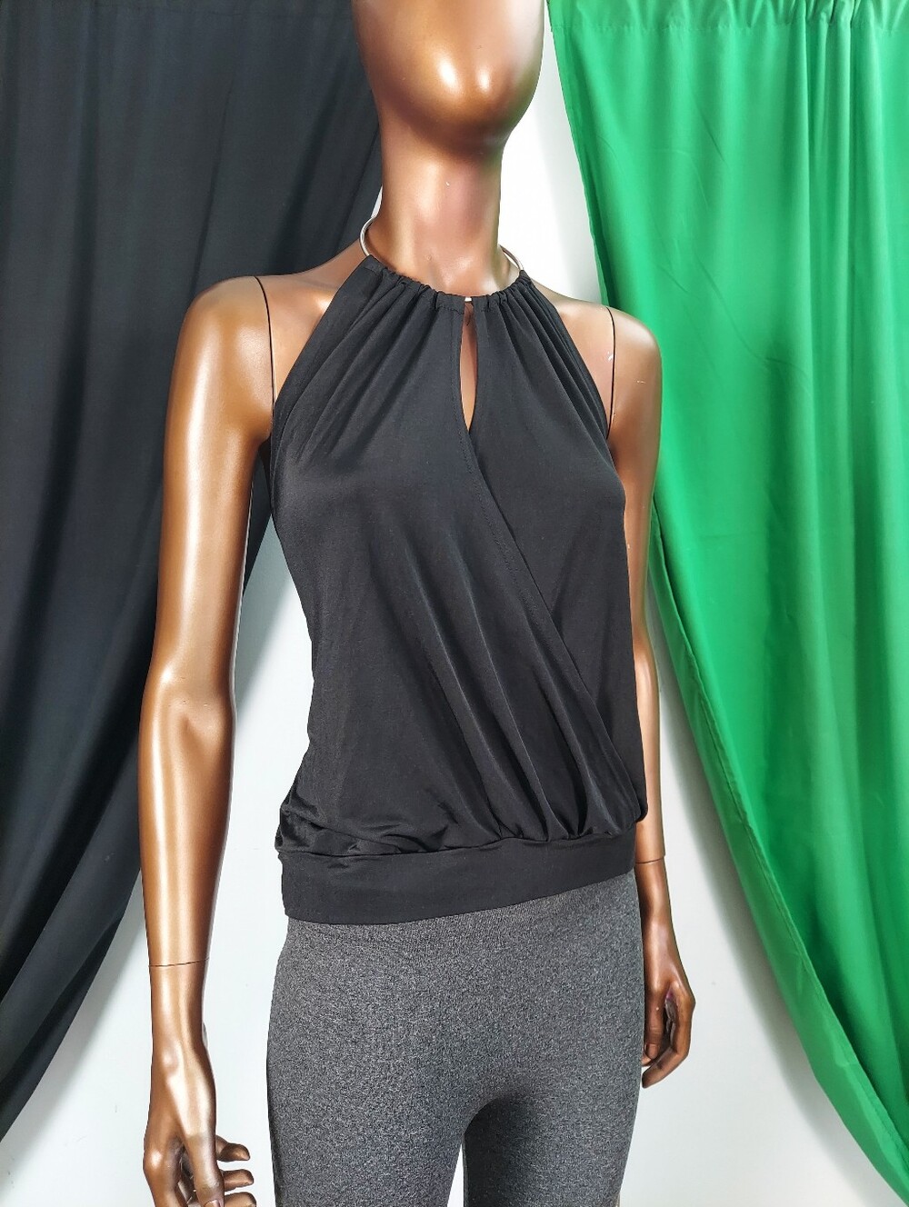 H&M Black Halter Surplice Camisole With Metal Neck Band. Sz L